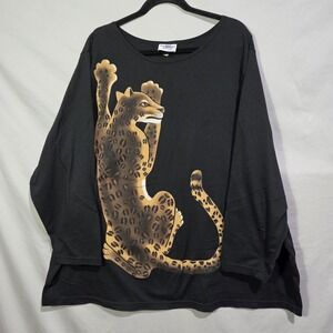 YS Sport Leopard Graphic Oversized Womens Black Glitter Animal Print Tunic Tee